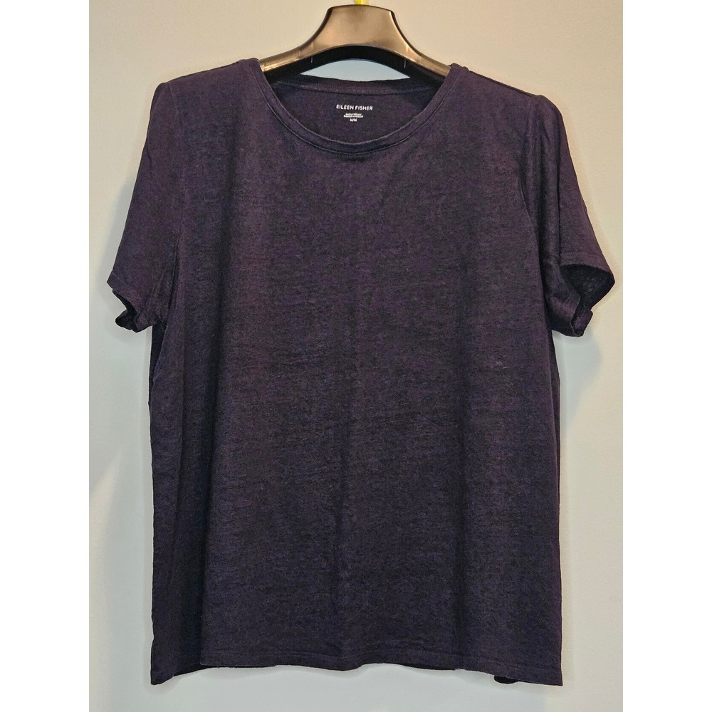 Eileen Fisher Organic Linen Short Sleeve Tee Navy Blue M